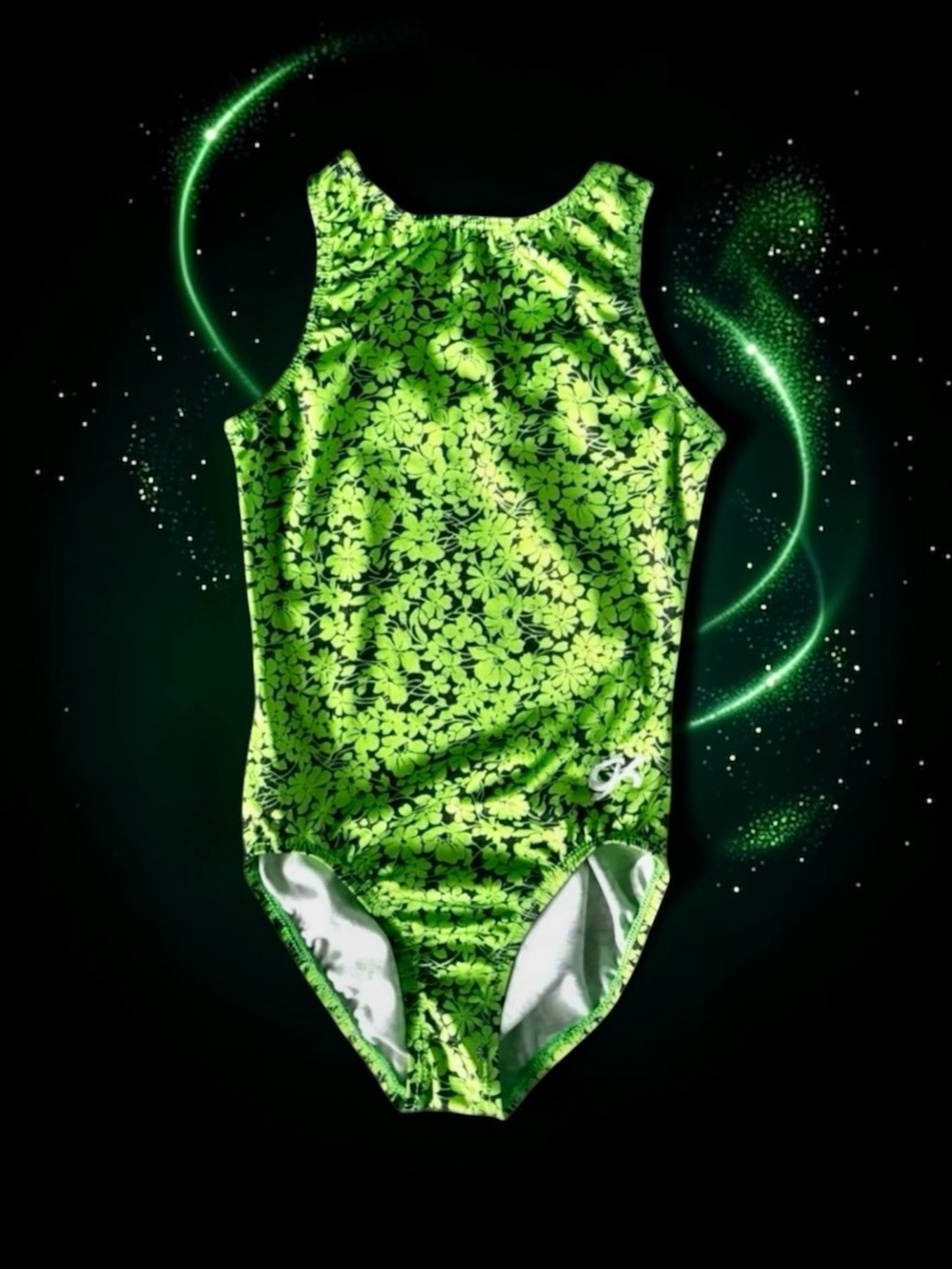 GK Elite Girls Leotard 🤸‍♀️ Legacy Floral Foil Metallic Shimmer Size CL